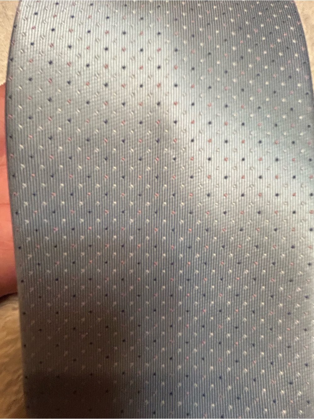 🎁3 for $30 - Light Blue Clip On Tie with Subtle Pink Dot Pattern
